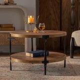 Round two-ply Coffee Table Handcrafted Relief Sturdy Pedestal Wooden Olive-Shaped Tea Table for W3081P255114