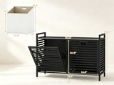 2Bin PullOut Bamboo Laundry Hamper Cabinet, 10Gallon Removable Polyester Fabric Sorter Baskets 46103607