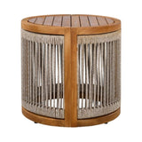 16.9" Acacia Wood Outdoor Side Table - Handwoven Rope Accent Boho Patio Table with All-Weather N767P314934A
