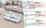 43.3-inch sturdy double-layer coffee table - tempered glass tabletop and table legs, with a W1512P317336