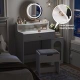 ZUN White Vanity Desk with 360&deg; Rotated Mirror and Adjustable Lights, Girls Makeup Vanity Table with W1706P236678