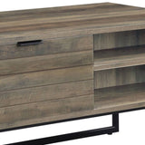 ZUN Rustic Oak and Black Coffee Table with Open Storage B062P185649