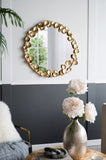 35" Round Metal Wall Mirror with Golden Leaf Accents, Modern Decor Mirror for Living Room Entryway W2078135190