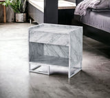 Azrael White Printed Faux Marble & Chrome Finish Accent Table B2726P340578