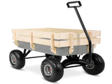 Heavy Duty Steel Wooden Side Support Cargo Wagon with 10" All-Terrain Air Tires, Up to 220lb Load 85711361