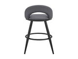 Lottech Swivel Bar Stool in Black Metal with Gray Faux Leather B2736P354271