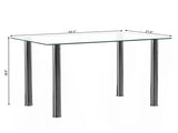 4-seat simple rectangular cylindrical leg table tempered glass stainless steel 70563160