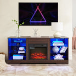 ZUN TV Stand Electric Fireplace Glass Shelves, 3D Fireplace TV Stand with LED Lights Wood with USB W1758P215084