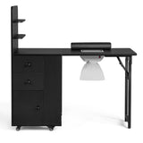 Black MDF Folding Nail Desk with 2 Drawers, Cabinet Door & Storage Shelf 89278371
