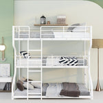 ZUN Full XL over Twin XL over Queen Size Triple Bunk Bed with Long and Short Ladder,White 42648528