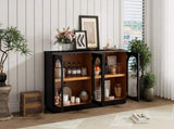TREXM 4-Door Large Storage Buffet Cabinet with Glass Doors, Arched Cabinet with Adjustable Shelves N715P247544B