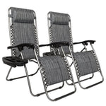 ZUN Infinity Zero Gravity Chair Pack 2, Outdoor Lounge Patio Chairs with Pillow and Utility Tray 81629870