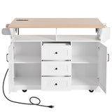 K&K 55.7'' Large Kitchen Island with 2 Drop Leaf,, Rolling Kitchen Cart on 5 Wheels with Power N707P186617W