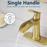 Sink Faucet With Deck Plate Waterfall Nickel Gold with Pop Up Drain and Supply Lines Bathroom W1932P180751
