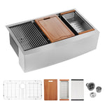 ZUN 33x22x10"Farmhouse Apron Single Bowl Stainless Steel Kitchen Sink with Workstation W2898P228900