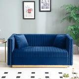 Contemporary Vertical Channel Tufted Velvet Sofa Loveseat Modern Upholstered 2 Seater Couch for W1117P147506