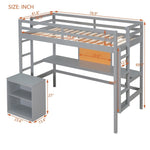 ZUN Twin size Loft Bed with Desk and Writing Board, Wooden Loft Bed with Desk & 2 Drawers Cabinet- Gray 08694176