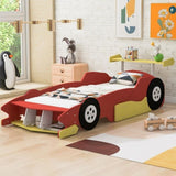 Twin Size Race Car-Shaped Platform Bed with Wheels,Red WF311965AAJ