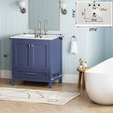 30" Bathroom Vanity with Sink, Fully Assembled Bathroom Sink Cabinet with Marble Countertop, Navy W1573P237849