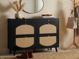 Rattan shoe cabinet with 2 drawers and 4 flip-tops, made of particleboard, 105*24*110cm, black 05339909