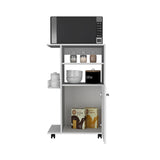 Modern Kitchen Cart 39" H, Single Door Cabinet, Four Wheels, One Side Shelf, White B097133125