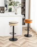 Round Storage Bar Stool Set of 2, Brown Faux Leather Height Adjustable Barstool, 360&degCounter Height W2200P152186