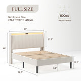 Full Size Platform Bed Frame with Fabric Upholstered Headboard and Wooden Slats Support 20884714