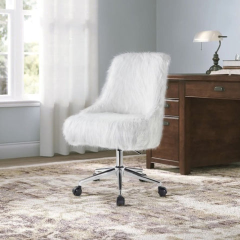 ZUN White and Chrome Swivel Office Chair B062P185681