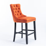 Contemporary Velvet Upholstered Barstools with Button Tufted Decoration and Wooden Legs, and Chrome W1143P178194