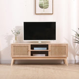 ZUN SUPERJARE Boho TV Stand for 55 Inch TV, Entertainment Center with Adjustable Shelf,Real Rattan TV W2629P176848