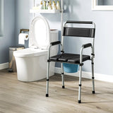 ZUN Black multi-functional portable toilet chair with adjustable height 48179906