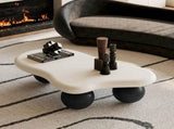 40 Inch Cloud Shaped Coffee Table with 3 Ball Legs for Living Room, White Top Black Legs 31213575