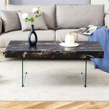 ZUN 43.3"x23.6" Black Marble-Patterned MDF Coffee Table with Tempered glass legs.Suitable for Living W1151P209569