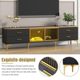 ZUN ON-TREND Stylish LED TV Stand Marble-veined Table Top for TVs Up to 78'', Entertainment Center WF318087AAB