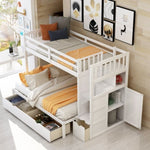 ZUN Twin over Full/Twin Bunk Bed, Convertible Bottom Bed, Storage Shelves and Drawers, White 05530338