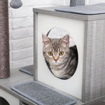 ZUN Modern Wood Cat Tree Cat Tower With Double Condos Spacious Perch Sisal Scratching Posts and 06646729