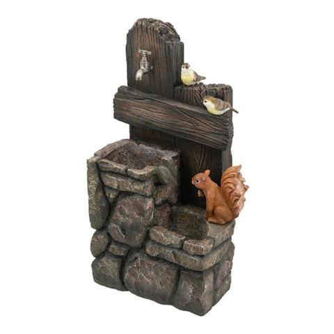 ZUN 15x14.1x26.4" Decorative Two-Tiered Water Fountain Woodland Animal Design, Outdoor Fountain W2078P178885