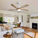 52 Inch Ceiling Fan With Dimmable LED Light 5 Solid Wood Blades Smart Remote Control Reversible DC W934P200090
