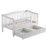 Vertical Fence White Painted Pine Toddler Bed with Bottom Drawer and Side Car Bed 73292945