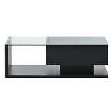 ON-TREND Modern Coffee Table with Tempered Glass, Wooden Cocktail Table with WF303936AAB
