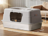 grey stainless steel fully enclosed cat litter box, durable enclosed cat litter box, high side to 02693365