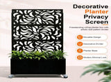 70.87" H 46.06" W Leaf Pattern Privacy Screen with Planter Box, Black Metal Freestanding 54051391