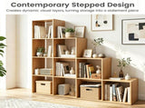 Natural Stepped 10-Cube Open Bookshelf 4-Tier Engineered Wood Storage Display Rack with Anti-Tipping 45719798