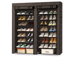 Double Row 10-Tier Non-Woven Fabric Shoe Cabinet with Iron Pipes and Plastic Components, Brown 47364697