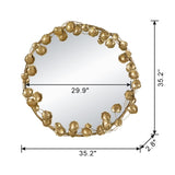 35" Round Metal Wall Mirror with Golden Leaf Accents, Modern Decor Mirror for Living Room Entryway W2078135190