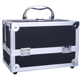 ZUN SM-2176 Aluminum Makeup Train Case Jewelry Box Cosmetic Organizer with Mirror 9"x6"x6" Black 12276436