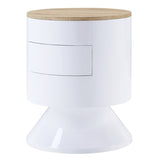 White High Gloss and Natural 1-drawer Drum Nightstand B062P185684