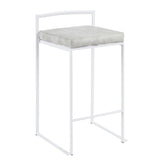 Fuji Contemporary Stackable Counter Stool in White with Light Grey Cowboy Fabric Cushion by B202P222384