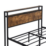 Full Size Metal Platform Bed Frame with Wooden Headboard and Footboard with USB LINER, No Box Spring W31183489