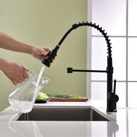ZUN Commercial Black Kitchen with Pull Down Sprayer, Single Handle Single Lever Kitchen Sink W1932P172279